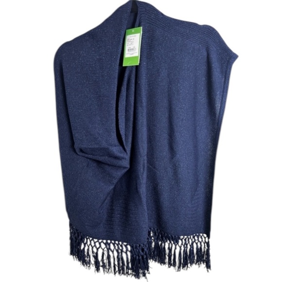 New with tags navy metallic Floreanna fringe sweater wrap - Picture 2 of 3
